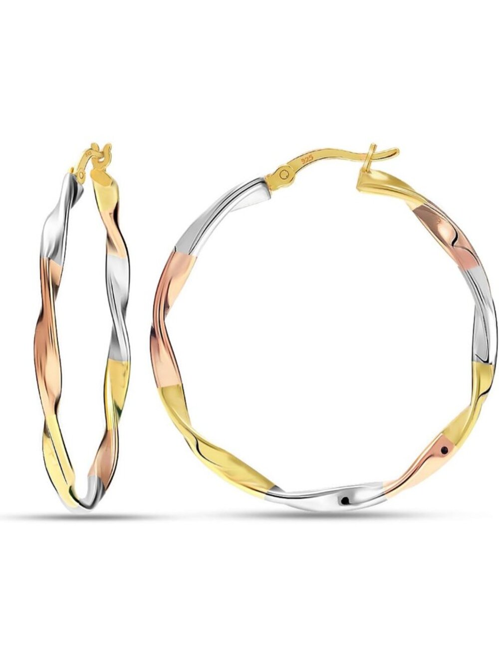 925 Sterling Silver Hoop Earrings | 14K Gold-Plated Twisted Design | Lightweight